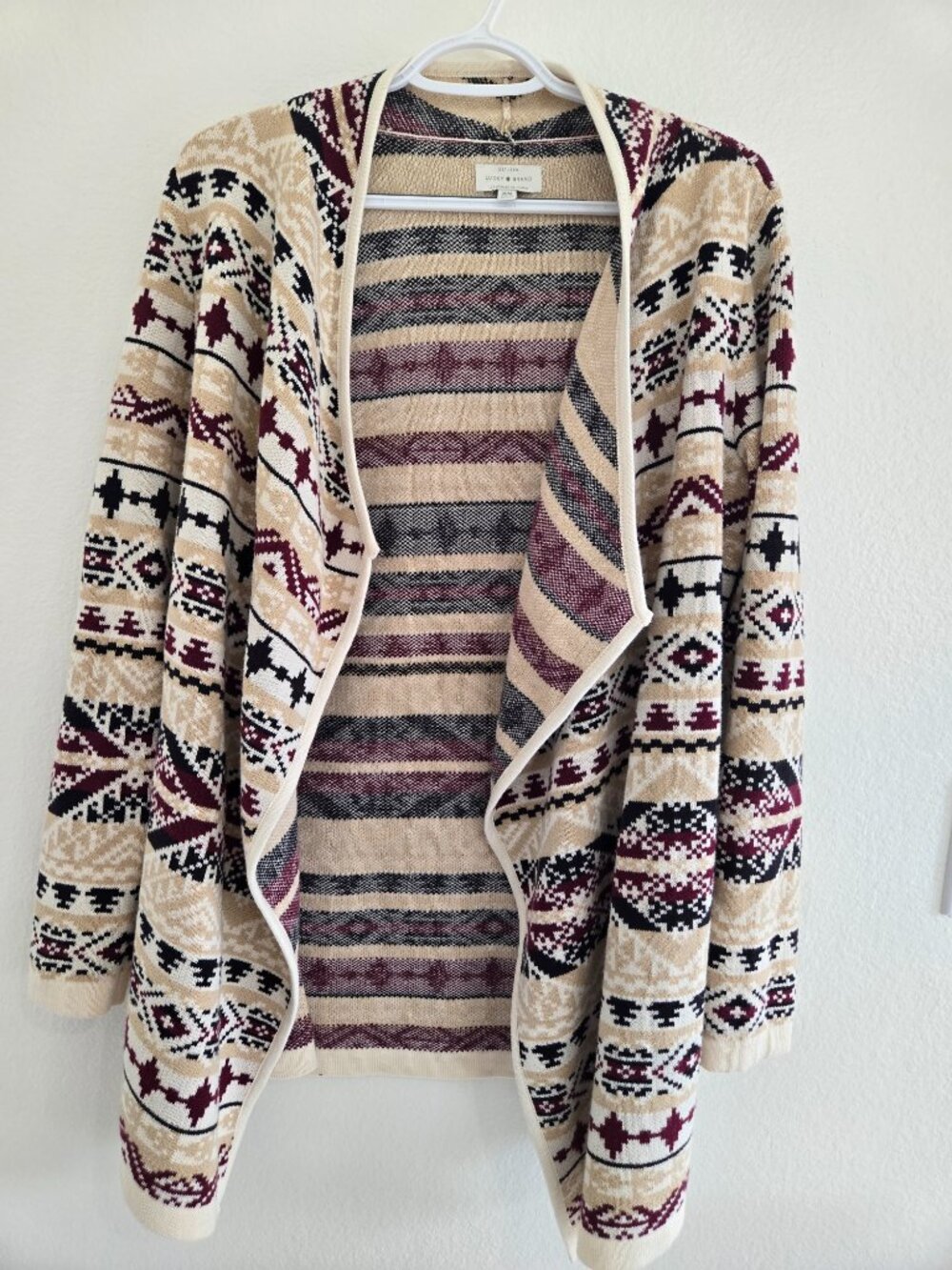 Lucky Brand Aztec Open Front Knit Cardigan Sweater size Medium